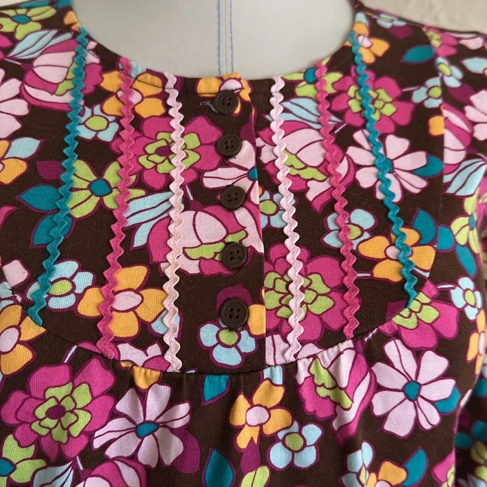 Hanna Andersson Floral Long Sleeve Trapeze Top Shirt Brown Pink Orange Blue 10